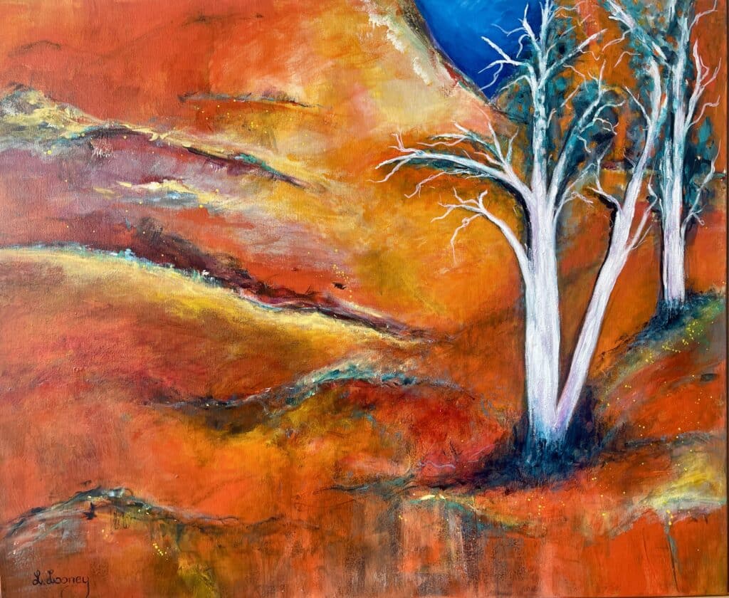 Vibrant abstract Australian landscape by painter Lesley Looney.