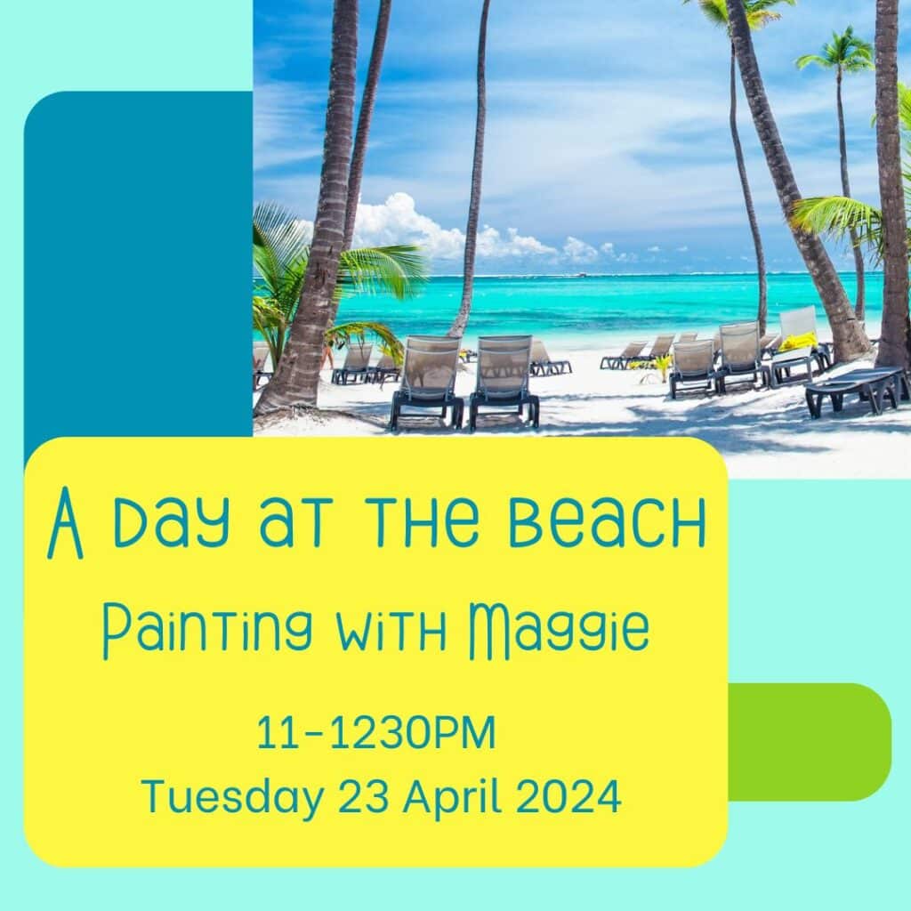 Beach painting art class for kids with Maggie Deall