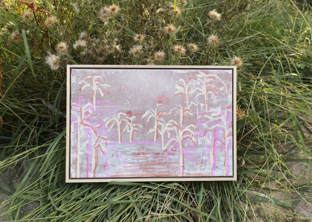 Discover the enchanting "When the sky cried" by Wiradjuri artist Amanda Hinkelmann. Part of the "Paradaisical" collection, this piece captures the serene beauty of twilight. Ideal for adding a touch of enchantment to your space.