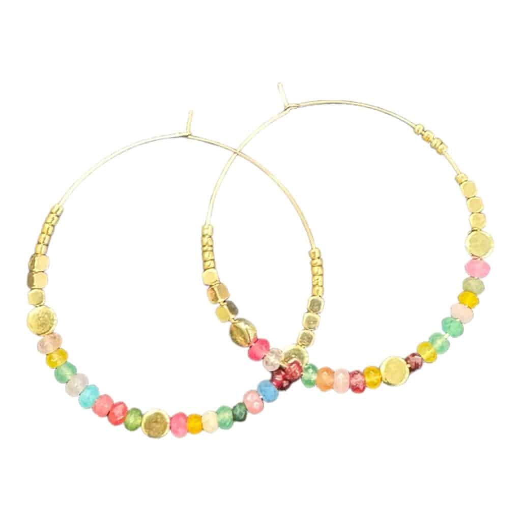 Celebrate spring with Springtime Delight earrings by Maggie Deall. Features a mix of bright, cheerful beads with golden accents.