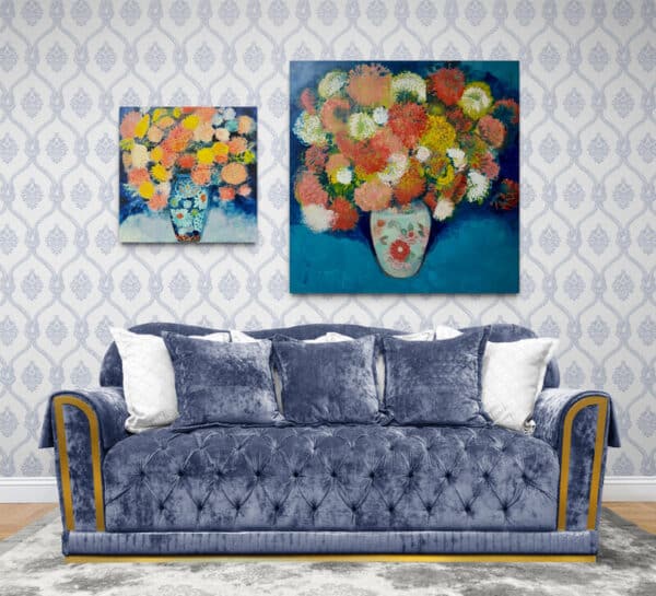 Celebrate the vibrant beauty of summer with "Summer Bouquet" by Maryanne Khan, a lively artwork featuring an abundant bouquet of colourful blooms. Ideal for brightening any room.