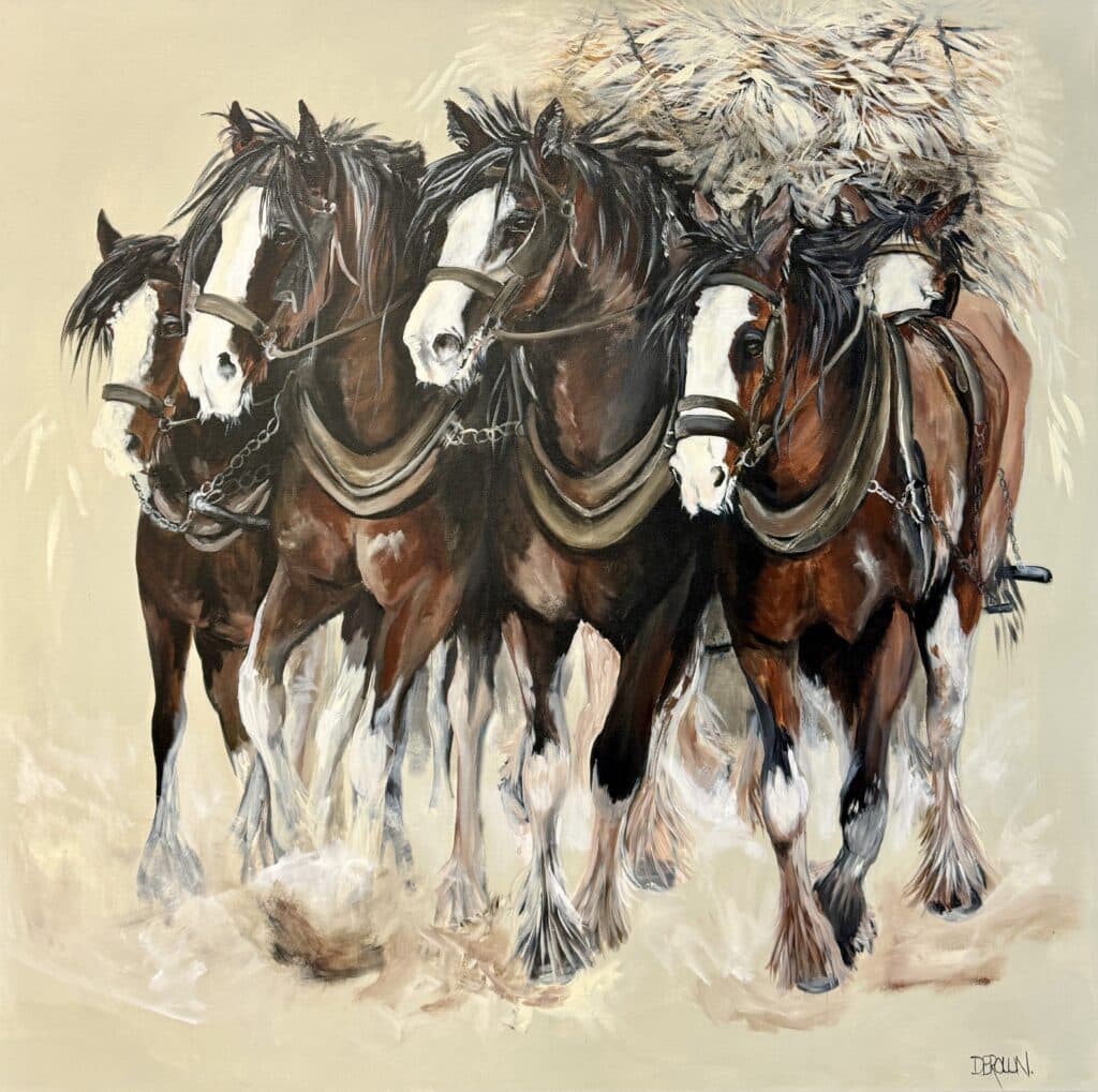 Discover Yesteryear by Donna Brown, a stunning painting of powerful working horses, rich in history and movement. Perfect for equine art collectors.