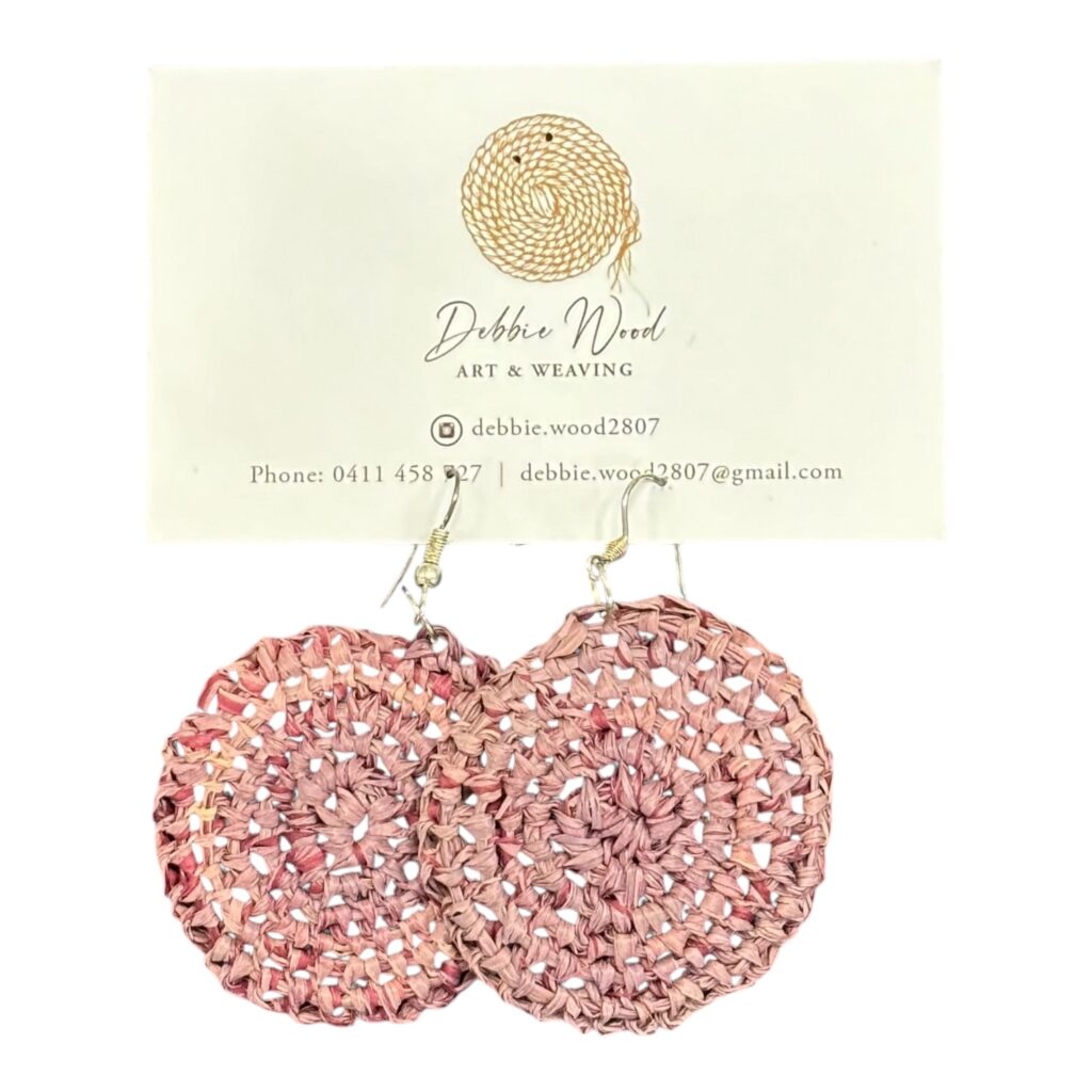 Blush Bloom Handwoven Earrings - Soft pink raffia and natural tones create a delicate, artisan style by Debbie Wood.