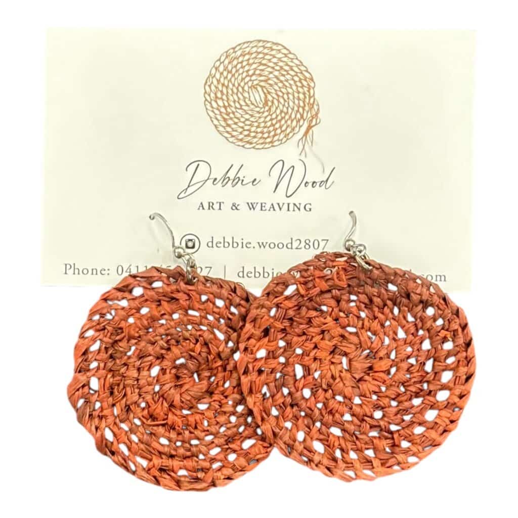 Autumn Earth Handwoven Earrings - Warm, earthy tones and handwoven raffia create an elegant, seasonal accessory by Debbie Wood.